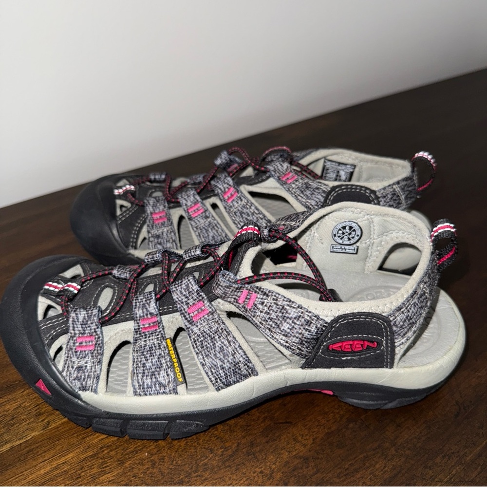 KEEN Newport H2 Sandals Womens 6 Gray Pink Black Waterproof Trail Hiking Shoes
